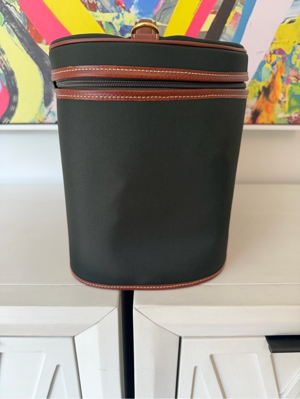 Longchamp Dark Green Travel Vanity Case Zip-Around Lined, Strap Pouch - Picture 5 of 15